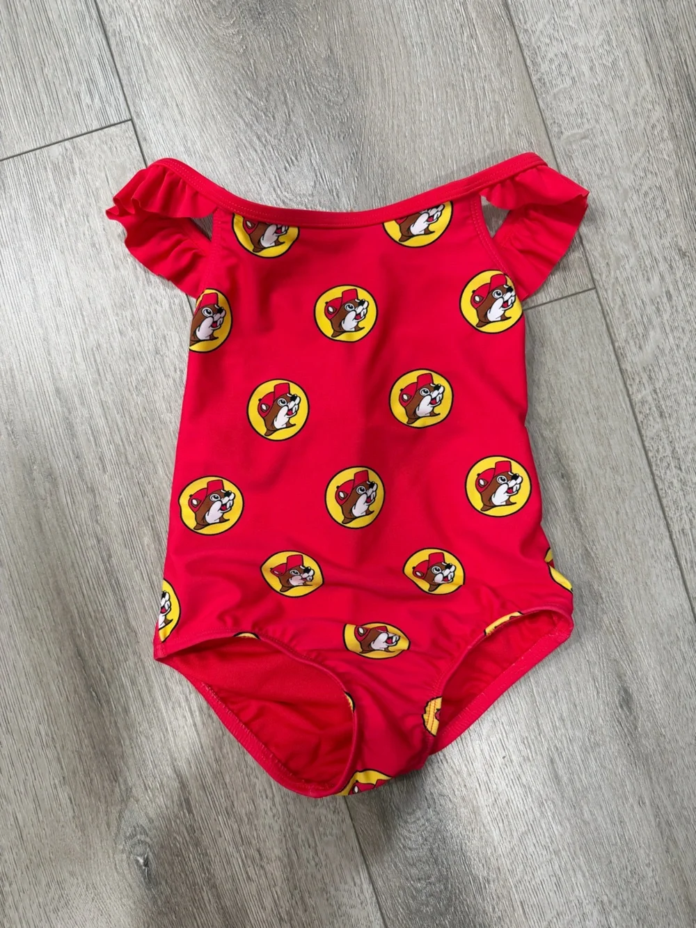 Toddler Red One-Piece Swim Suit with Fun Character Circles